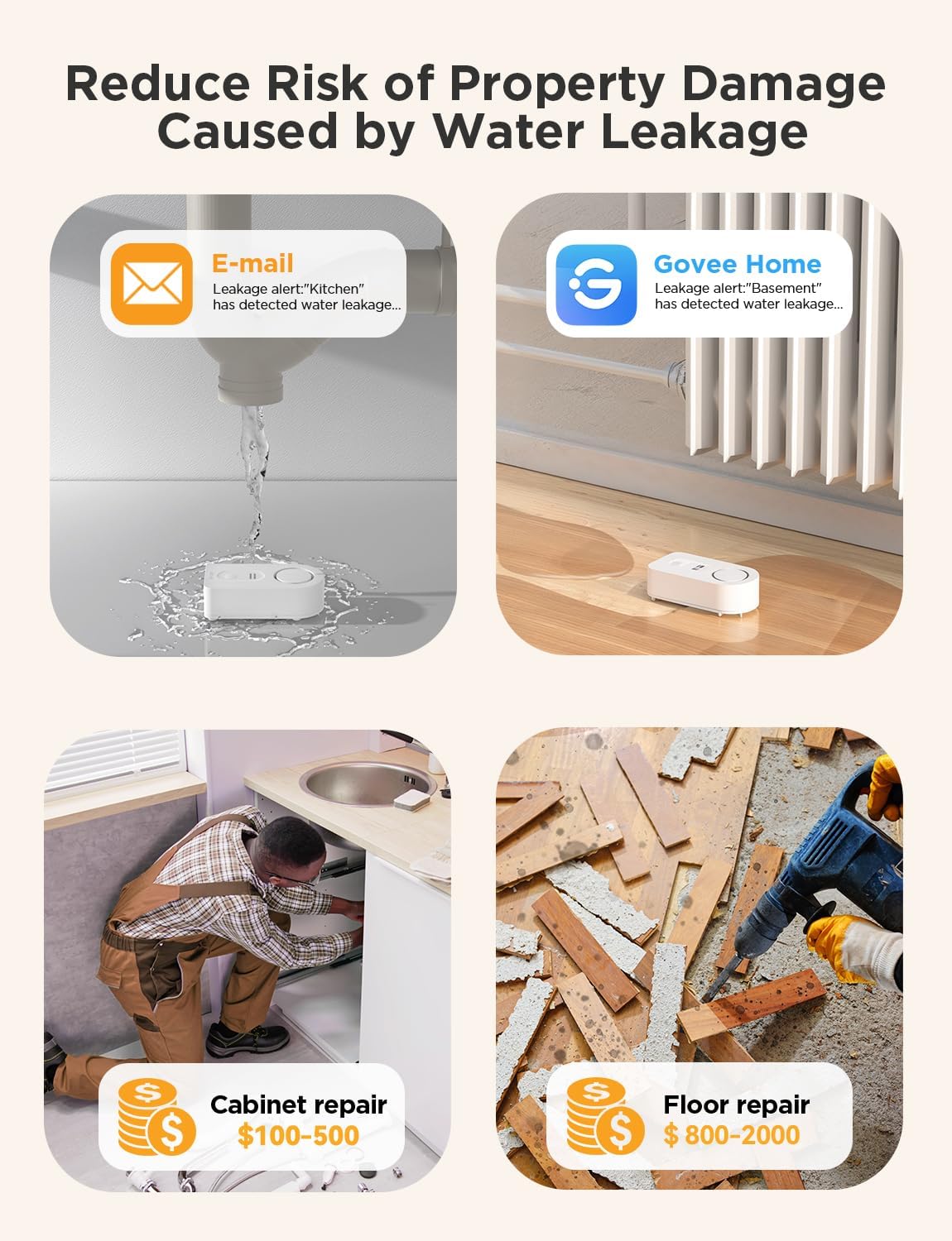 Govee WiFi Water Sensor 1 Pack, Smart Water Leak Detector, 100dB Adjustable Alarm Suit for Home and Basement, Water Leak Alert with Email & APP Push (Only Support 2.4G Wi-Fi) - Image 6