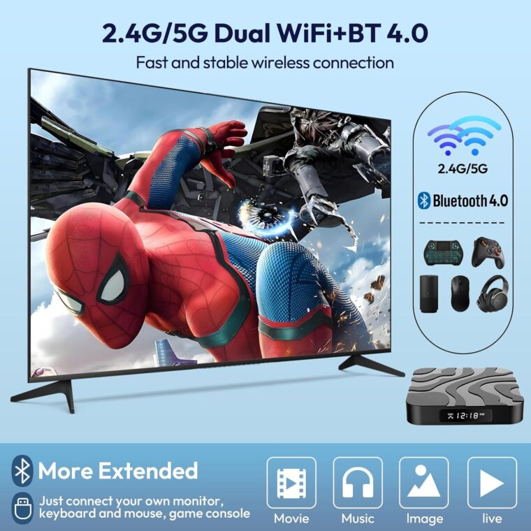 EASYTONE Android 12.0 TV Box 4GB RAM 64GB ROM, Android Box 2025 H618 Quad-Core CPU 6K TV Box with 4K 6K 2.4/5G Dual-WiFi 3D HDR10+ Bluetooth 4.0 USB 2.0 Smart Box for TV - Image 6