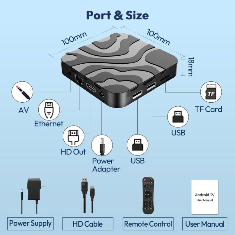 EASYTONE Android 12.0 TV Box 4GB RAM 64GB ROM, Android Box 2025 H618 Quad-Core CPU 6K TV Box with 4K 6K 2.4/5G Dual-WiFi 3D HDR10+ Bluetooth 4.0 USB 2.0 Smart Box for TV - Image 8