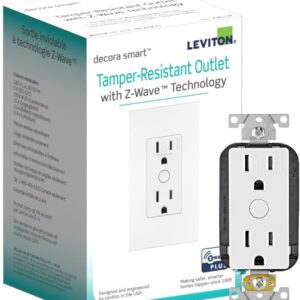 Leviton Decora Smart Tamper-Resistant Outlet with Z-Wave Technology, 1 Pack, ZW15R-1BW, White