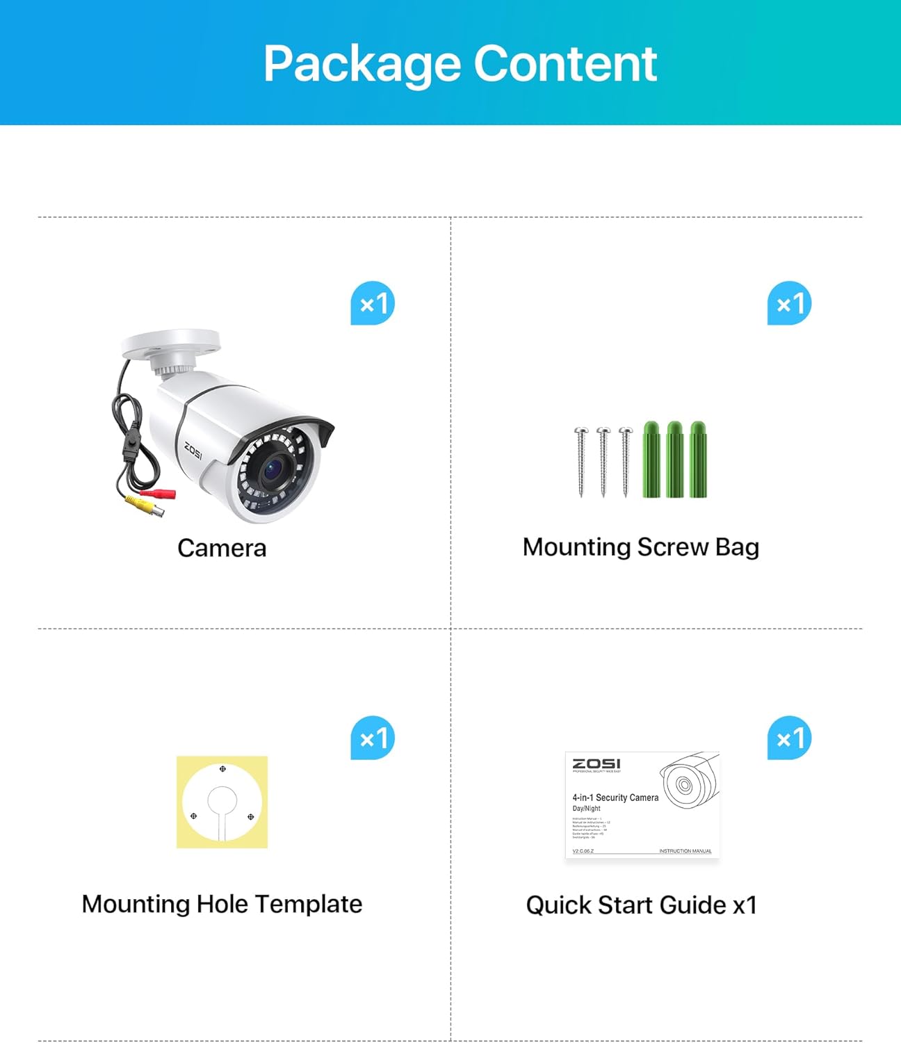 ZOSI 2MP 1080p Security Camera,4-in-1 TVI/CVI/AHD/CVBS Surveillance Bullet Camera Indoor Outdoor,Night Vision,Work for 960H,720P,1080P analog CCTV DVR - Image 9