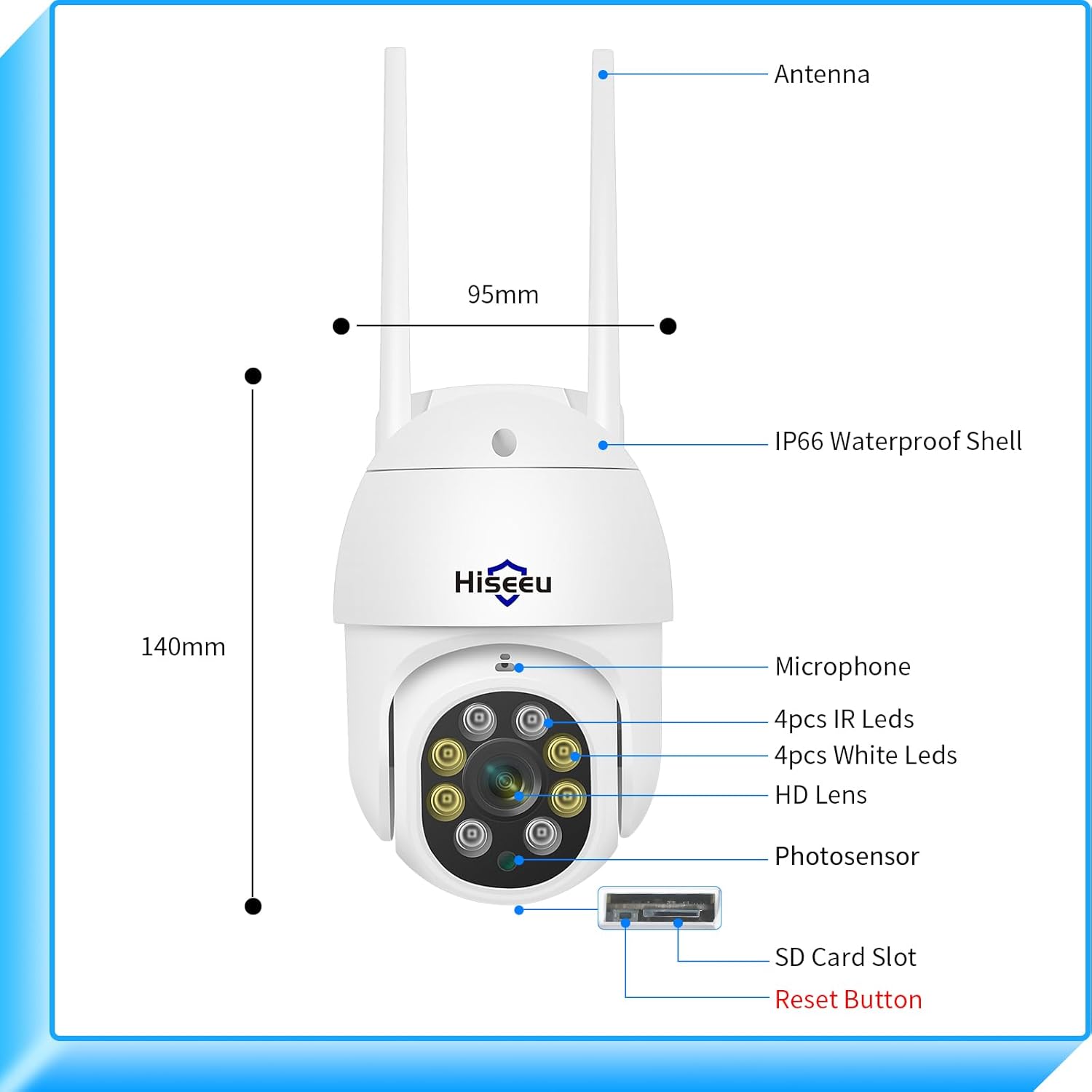 Hiseeu 2K 3MP PTZ Security Camera Outdoor,WiFi Camera, Auto Tracking&Light Alarm Floodlight & Color Night Vision,Two-Way Audio, Plug-in Cable,Compatible Wireless Camera System - Image 7