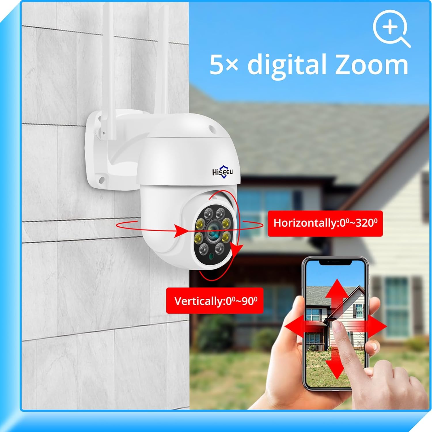 Hiseeu 2K 3MP PTZ Security Camera Outdoor,WiFi Camera, Auto Tracking&Light Alarm Floodlight & Color Night Vision,Two-Way Audio, Plug-in Cable,Compatible Wireless Camera System - Image 3