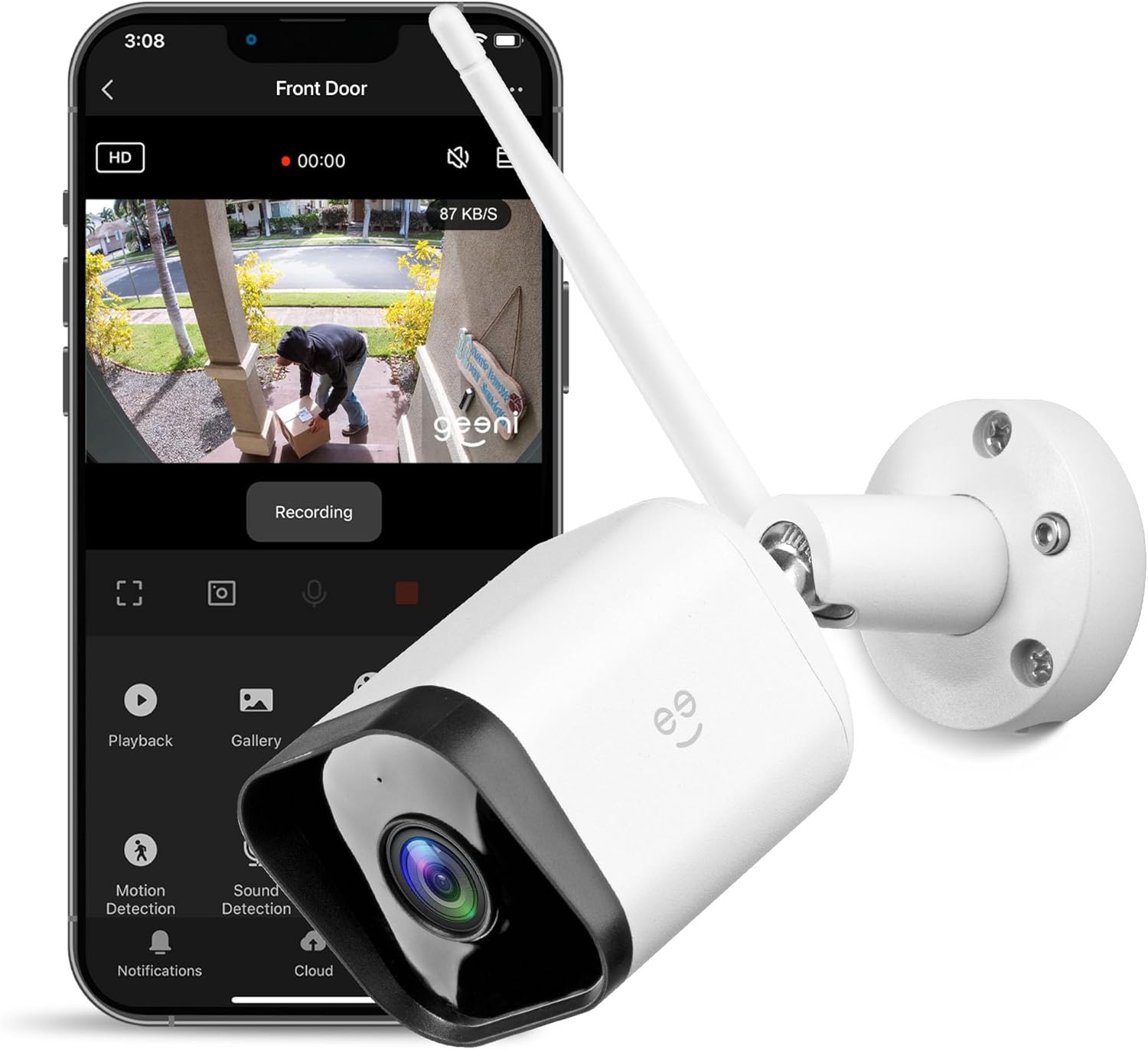 Geeni Hawk 3 1080P Outdoor Security Camera – 1-Pack Weatherproof Outdoor Cameras for Home Security Motion & Sound Detection and Night Vision, Supports Alexa & Google