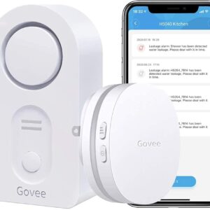 Govee WiFi Water Sensor 1 Pack, Smart Water Leak Detector, 100dB Adjustable Alarm Suit for Home and Basement, Water Leak Alert with Email & APP Push (Only Support 2.4G Wi-Fi)