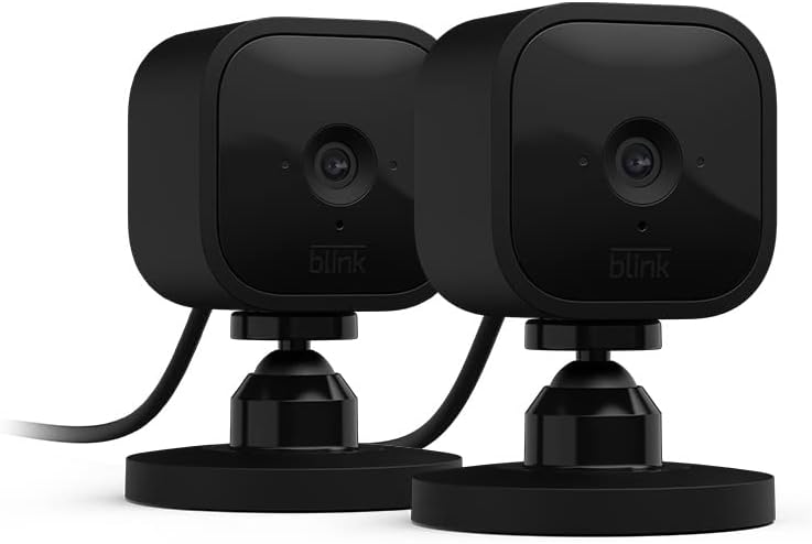 Blink Mini - Compact indoor plug-in smart security camera, 1080p HD video, night vision, motion detection, two-way audio, easy set up, Works with Alexa – 2 cameras (Black) - Image 2