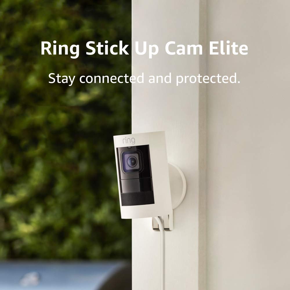 Ring Stick Up Cam Elite, Indoor/Outdoor Power HD Security Camera with Two-Way Talk, Night Vision, Works with Alexa - White