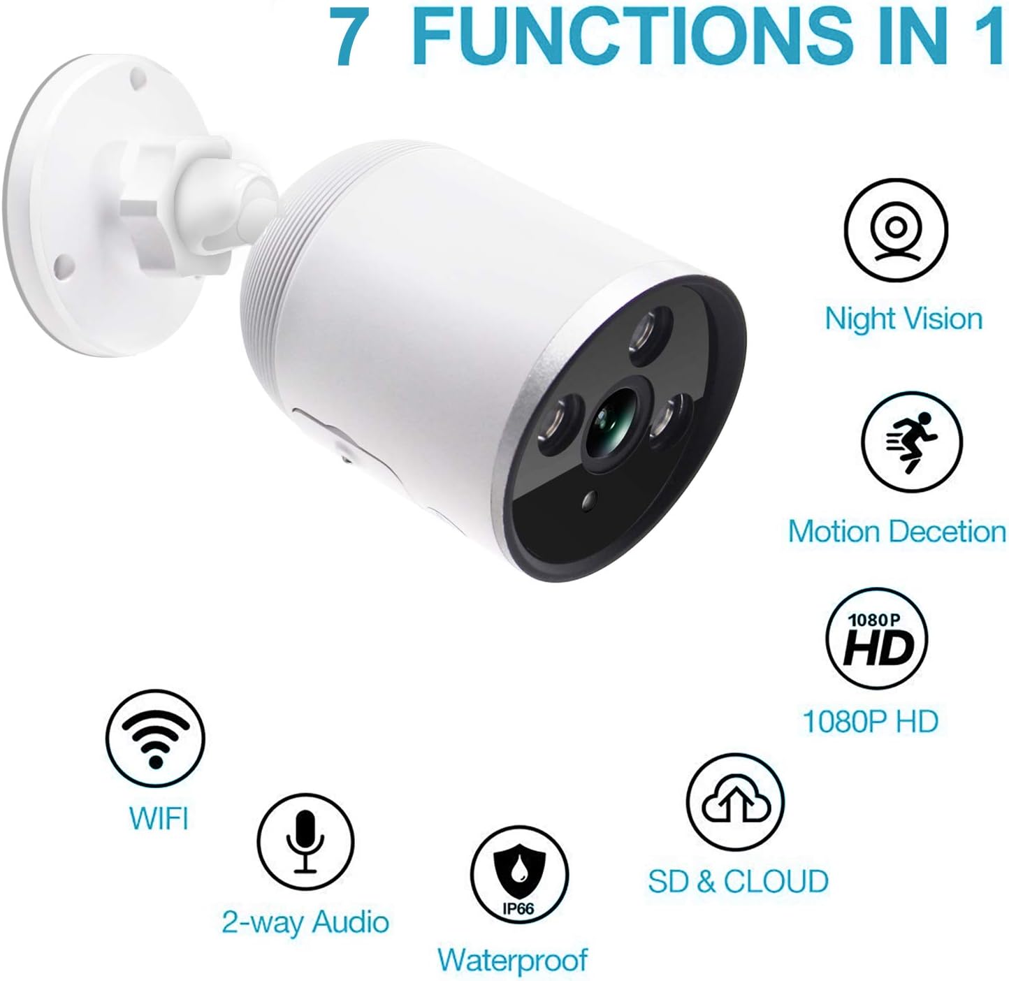 Outdoor WiFi Security Camera, 1080P Wireless Night Vision Security Cameras with Two-Way Audio,Cloud Storage, IP66 Waterproof, Motion Detection, Activity Alert, Deterrent Alarm (Only 2.4G Wifi) - Image 2