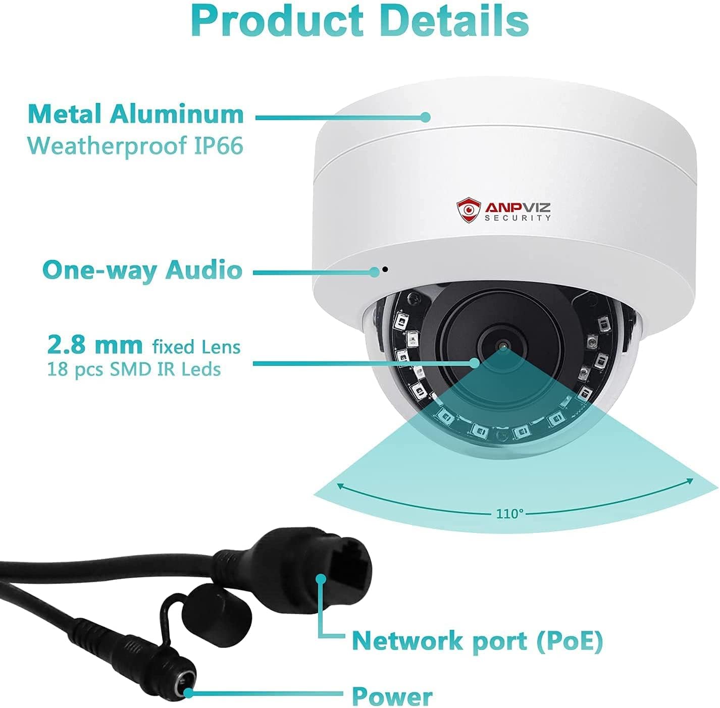 Anpviz 4MP PoE IP Dome Camera with Microphone/Audio, IP Security Camera Outdoor Indoor, 98ft Night Vision, IP66 Waterproof, 2.8mm Wide Angle Lens, 24/7 Recording, Not PTZ, NDAA Complaint (U Series) - Image 3