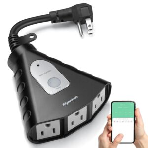 Outdoor WiFi Outlet, Outdoor Plug with 3 Ground Outlets, Compatible with Amazon Alexa, Google Assistant, Remote Control Outdoor Light Timer Outlet Waterproof, FCC Certified