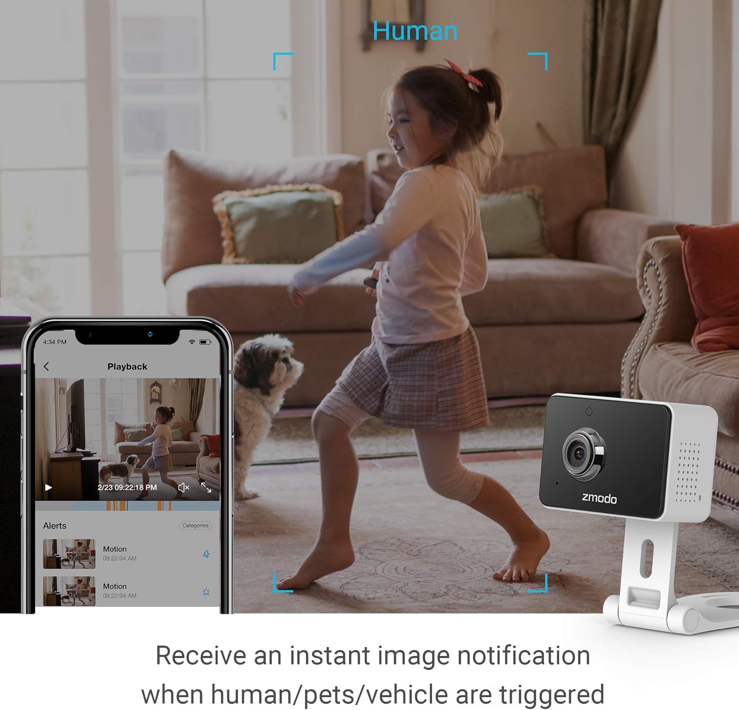 Zmodo 1080p Mini WiFi Pet Camera Two-Way Audio Smart Home Camera with Night Vision, Compatible with Alexa & the Google Assistant (2 Pack) - Image 3