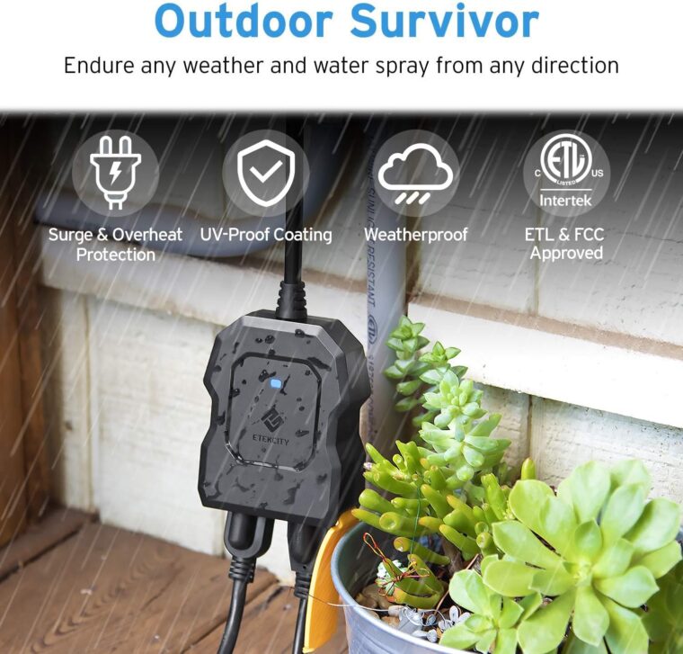 Etekcity ESO15-TB Outdoor Smart Plug WiFi Outlet with 2 Sockets, Works with Alexa & Google Home, Wireless Remote Control, Energy Monitoring & Timer Function, Waterproof, FCC and ETL Listed, Black - Image 5