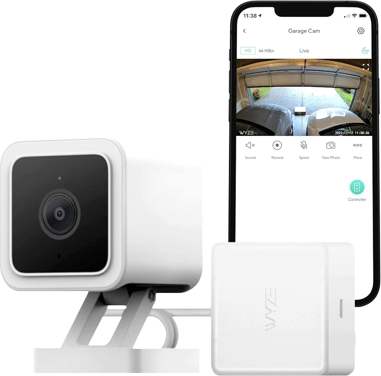 Wyze Smart Garage Door Opener w/built-in HD Video, Remotely Control Garage Door, 1080p HD Video w/Color Night Vision, Two-Way Audio