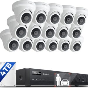 ONWOTE 16 Channel 4K PoE Security Camera System, 12MP 16CH Commercial NVR 4TB, 16x 8MP 134° Outdoor IP Cameras with Audio, AI Detect Human Vehicle, 16x Cables (Total 1280ft), Wired CCTV for Business
