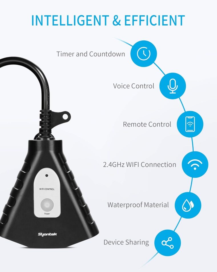 Outdoor WiFi Outlet, Outdoor Plug with 3 Ground Outlets, Compatible with Amazon Alexa, Google Assistant, Remote Control Outdoor Light Timer Outlet Waterproof, FCC Certified - Image 2