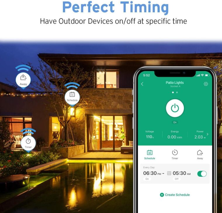 Etekcity ESO15-TB Outdoor Smart Plug WiFi Outlet with 2 Sockets, Works with Alexa & Google Home, Wireless Remote Control, Energy Monitoring & Timer Function, Waterproof, FCC and ETL Listed, Black - Image 4