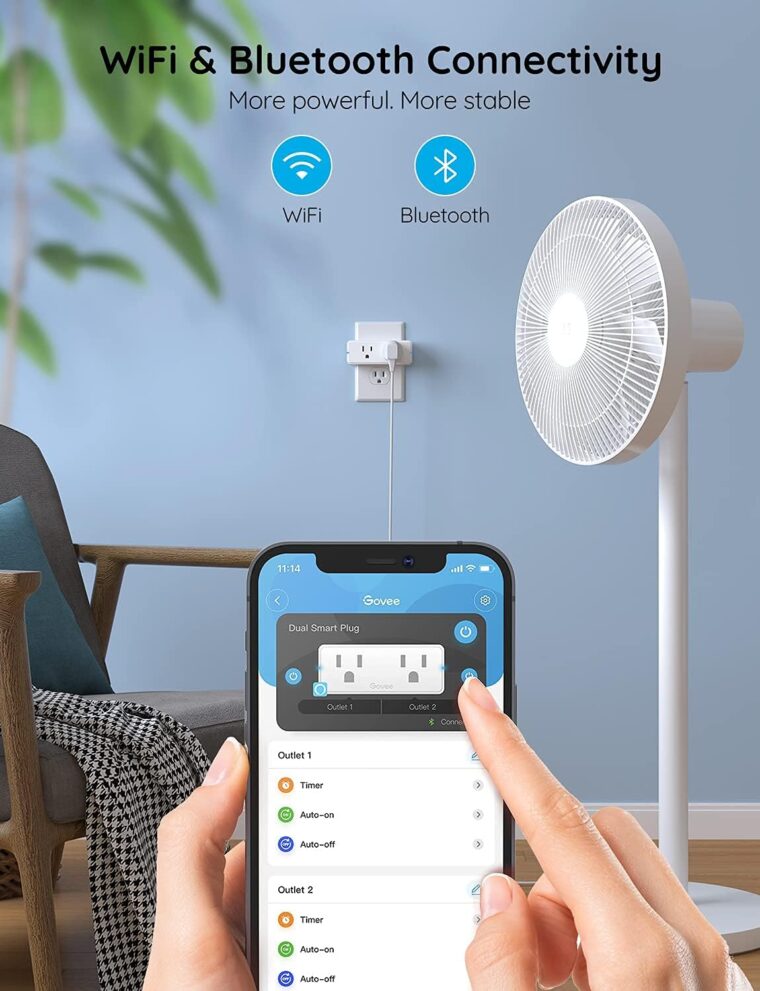 Govee Dual Smart Plug 2 Pack, 15A WiFi Bluetooth Outlet, Work with Alexa and Google Assistant, 2-in-1 Compact Design Bundle with Govee Smart Plug, WiFi Plugs Work with Alexa & Google Assistant - Image 4