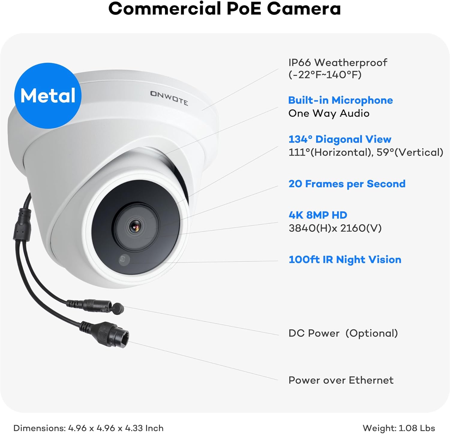 ONWOTE NVR PoE Security Camera System 4K, 16 Channel 6K 12MP Commercial NVR 4TB, 8X 8MP 134° Wired Outdoor IP Cameras with Audio, AI Detection, 8X Cables (Total 480ft), CCTV Kits for Home Businesses - Image 4