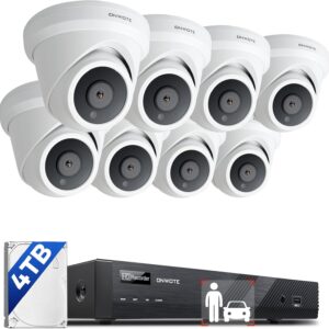 ONWOTE NVR PoE Security Camera System 4K, 16 Channel 6K 12MP Commercial NVR 4TB, 8X 8MP 134° Wired Outdoor IP Cameras with Audio, AI Detection, 8X Cables (Total 480ft), CCTV Kits for Home Businesses