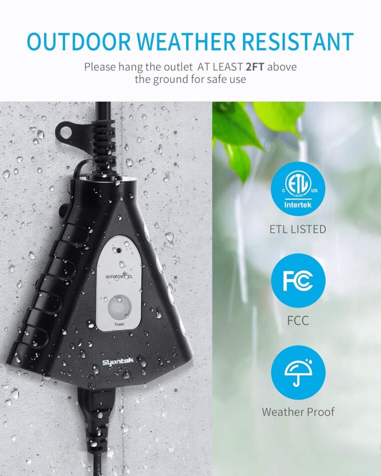 Outdoor WiFi Outlet, Outdoor Plug with 3 Ground Outlets, Compatible with Amazon Alexa, Google Assistant, Remote Control Outdoor Light Timer Outlet Waterproof, FCC Certified - Image 6