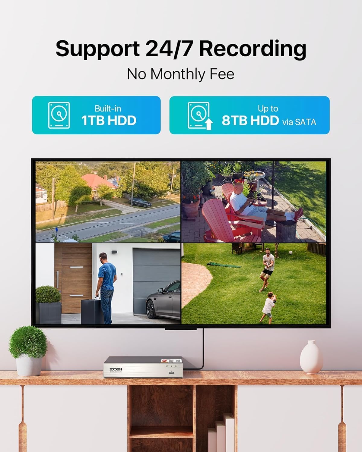 ZOSI 3K Lite 8CH Security Camera System with AI Human/Vehicle Detection,Night Vision,H.265+ 5MP 8Channel CCTV DVR with 1TB Hard Drive,8pcs 1920TVL 1080p Outdoor Indoor Cameras,for Home 24/7 Recording - Image 4