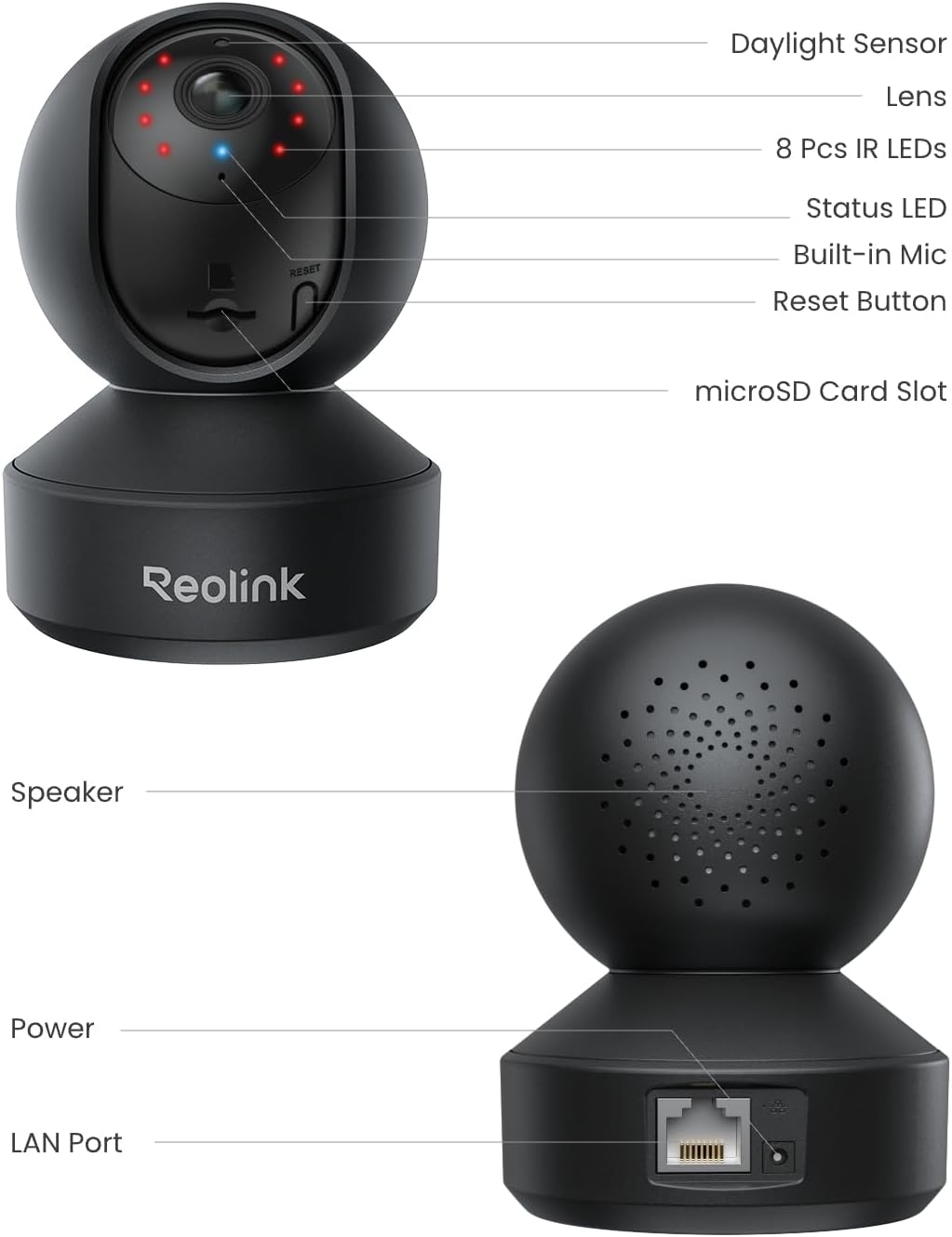REOLINK E1 Pro(Black) 3K PT Wi-Fi Indoor Camera for Baby & Pet Monitoring, Auto Tracking, 5MP Night Vision Enhanced by F1.6 Aperture, Person/Pet/Baby Crying Detection, 2.4/5GHz Wi-Fi, Two-Way Audio - Image 9