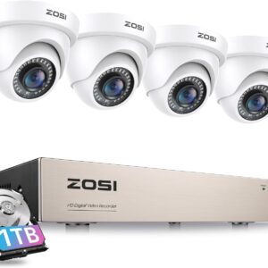 ZOSI 3K Lite Security Camera System with 1TB Hard Drive,AI Human/Vehicle Detection,Night Vision,H.265+ 8Channel HD TVI DVR Recorder,4pcs 1080P HD 1920TVL Indoor Outdoor Surveillance CCTV Dome Cameras