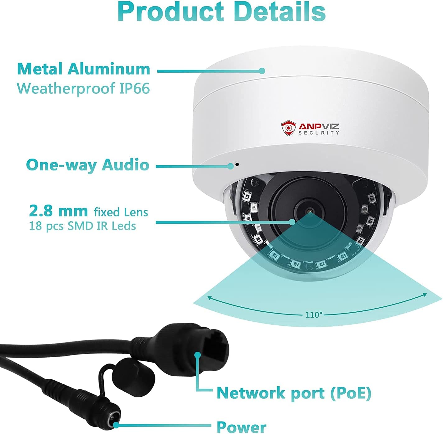 Anpviz 5MP PoE IP Dome Camera with Audio/Mic, IP Security Camera Outdoor Indoor, 98ft IR Night Vision, IP66 Waterproof, 2.8mm Lens, 24/7 Recording, Human Detection, Not PTZ, NDAA Compliant (U Series) - Image 4