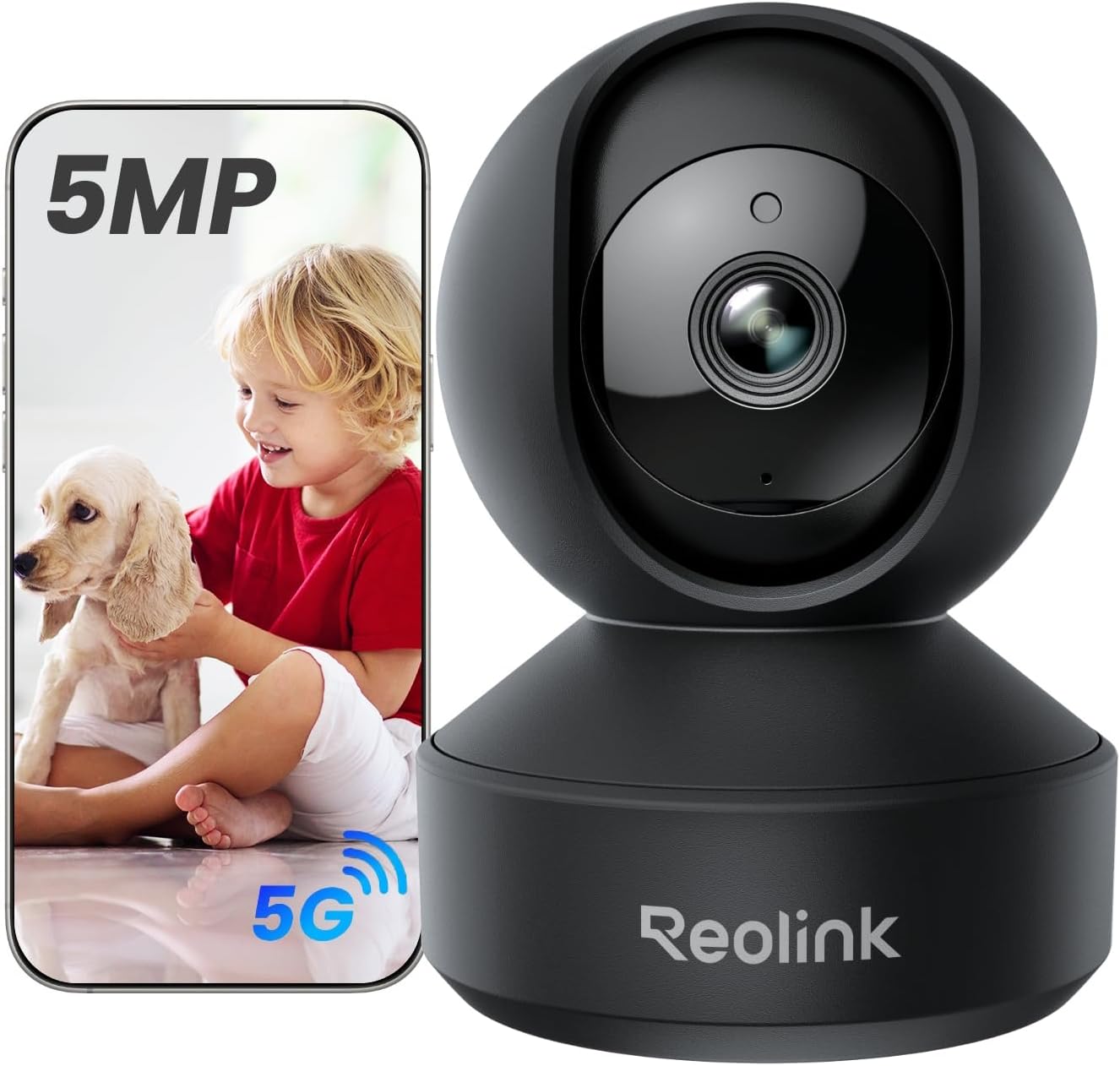REOLINK E1 Pro(Black) 3K PT Wi-Fi Indoor Camera for Baby & Pet Monitoring, Auto Tracking, 5MP Night Vision Enhanced by F1.6 Aperture, Person/Pet/Baby Crying Detection, 2.4/5GHz Wi-Fi, Two-Way Audio