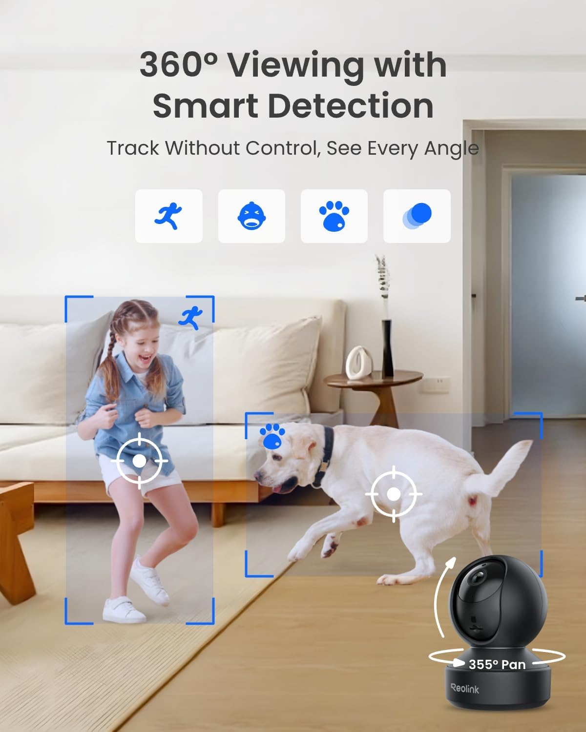 REOLINK E1 Pro(Black) 3K PT Wi-Fi Indoor Camera for Baby & Pet Monitoring, Auto Tracking, 5MP Night Vision Enhanced by F1.6 Aperture, Person/Pet/Baby Crying Detection, 2.4/5GHz Wi-Fi, Two-Way Audio - Image 5
