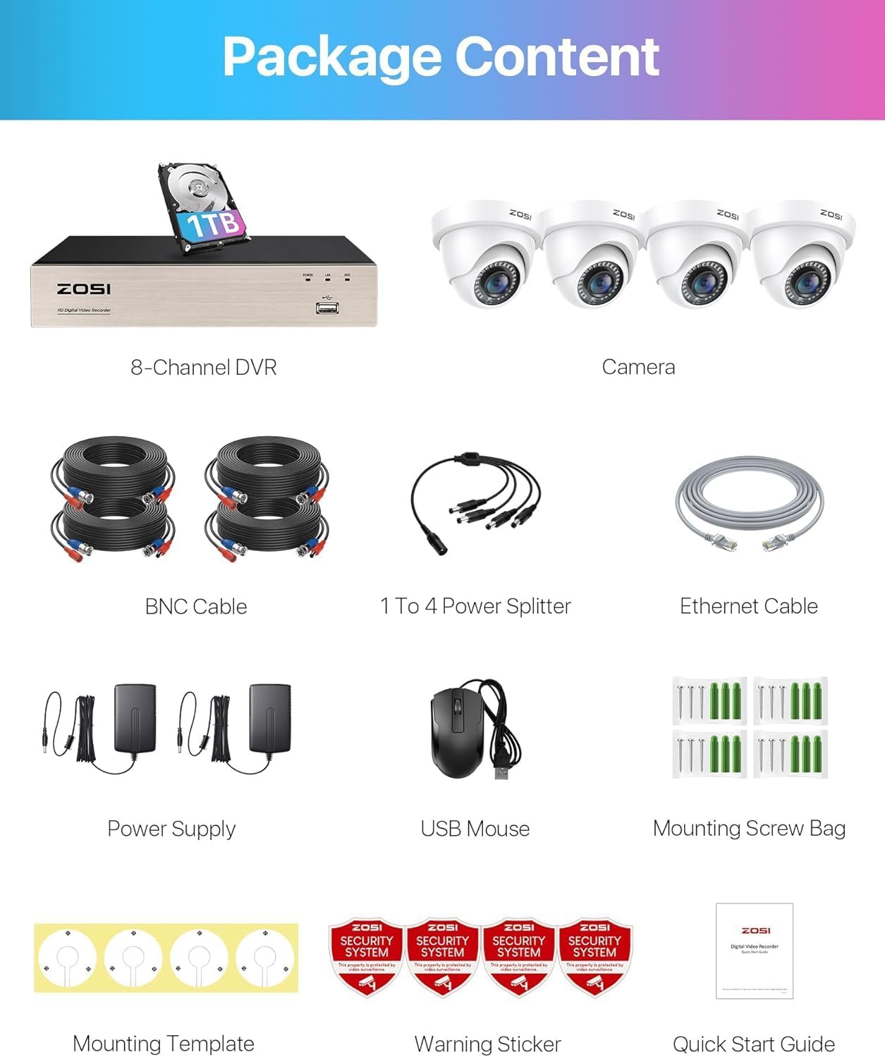 ZOSI 3K Lite Security Camera System with 1TB Hard Drive,AI Human/Vehicle Detection,Night Vision,H.265+ 8Channel HD TVI DVR Recorder,4pcs 1080P HD 1920TVL Indoor Outdoor Surveillance CCTV Dome Cameras - Image 9