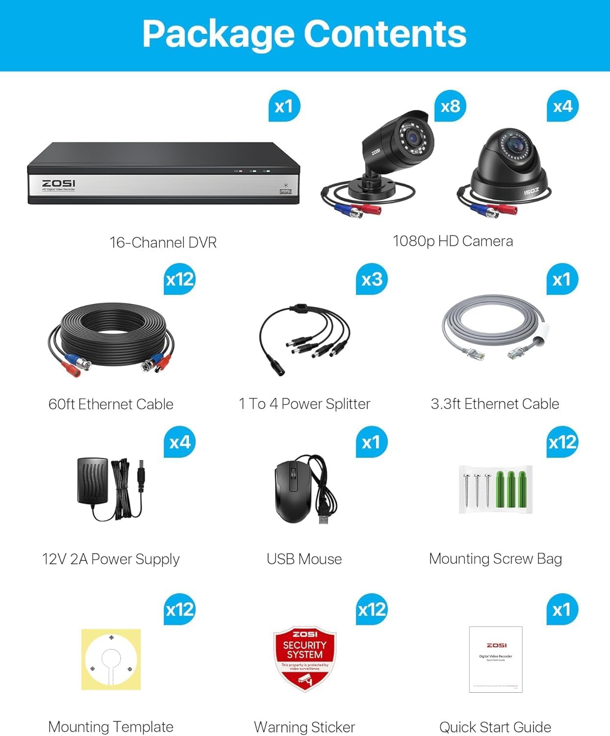 ZOSI 16CH 3K Lite Security Camera System with 2TB HDD,AI Human/Vehicle Detection,Night Vision,Remote Access,H.265+ 16 Channel 5MP Lite HD-TVI DVR with 12PCS 1080P Outdoor Indoor Surveillance Cameras - Image 9