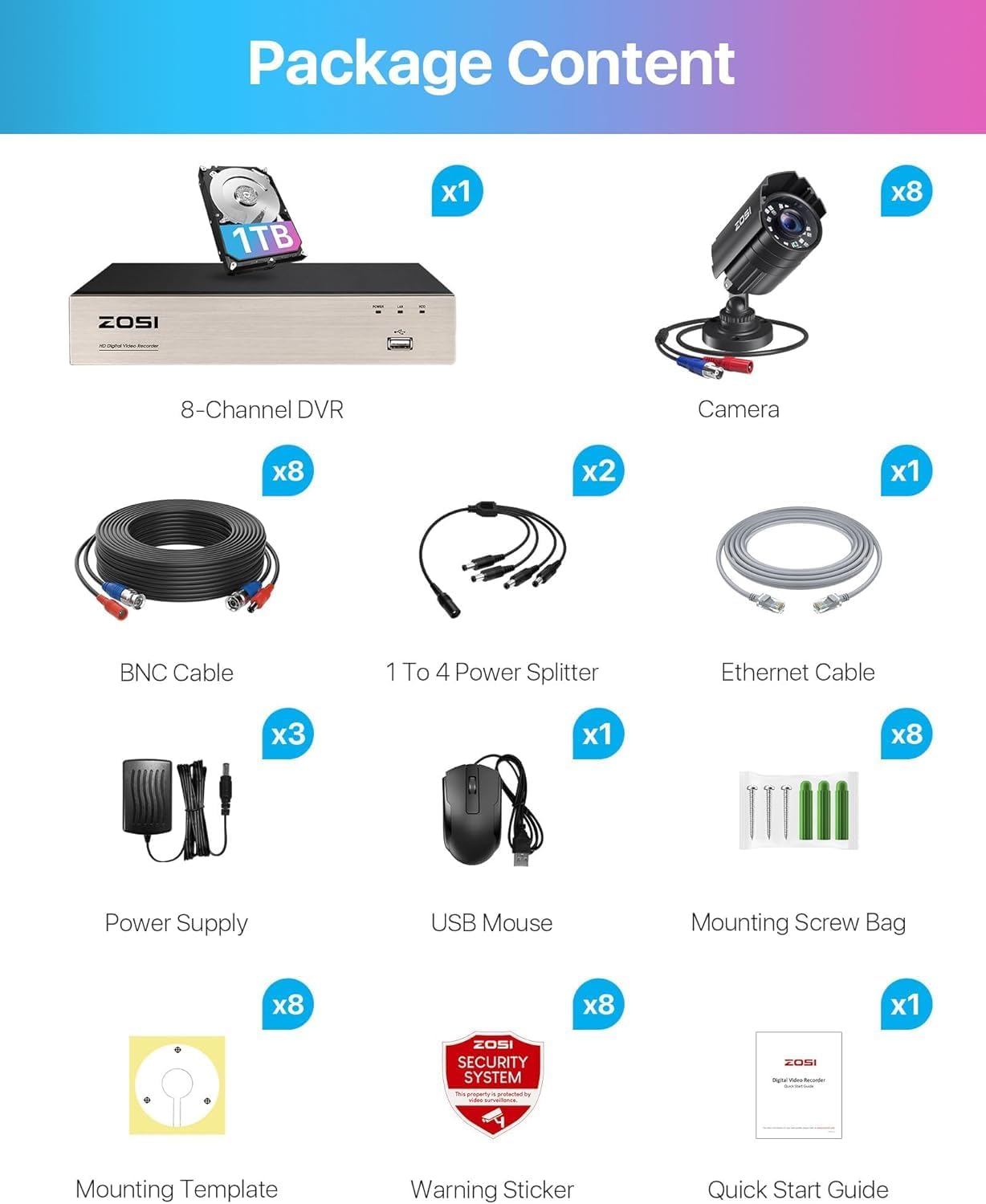 ZOSI 3K Lite 8CH Security Camera System with AI Human/Vehicle Detection,Night Vision,H.265+ 5MP 8Channel CCTV DVR with 1TB Hard Drive,8pcs 1920TVL 1080p Outdoor Indoor Cameras,for Home 24/7 Recording - Image 9