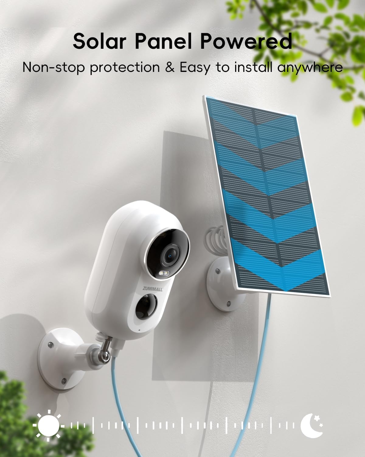 ZUMIMALL Solar Security Cameras Wireless Outdoor, 2K Outdoor Camera Wireless Solar Powered, 2.4G WiFi Battery Camera, 3MP Color Night Vision, Magnetic Mount,Siren,PIR/AI Analyse, IP66, Cloud, Alexa - Image 2