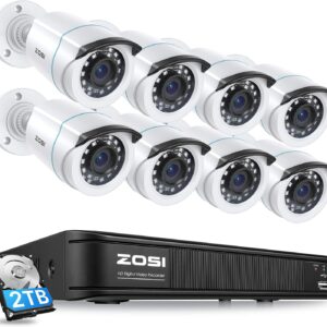ZOSI 1080P H.265+ Home Security Camera System with AI Human Vehicle Detection, 5MP 3K Lite 8 Channel CCTV DVR Recorder with 2TB Hard Drive and 8 x 1080p Surveillance Bullet Camera Outdoor Indoor