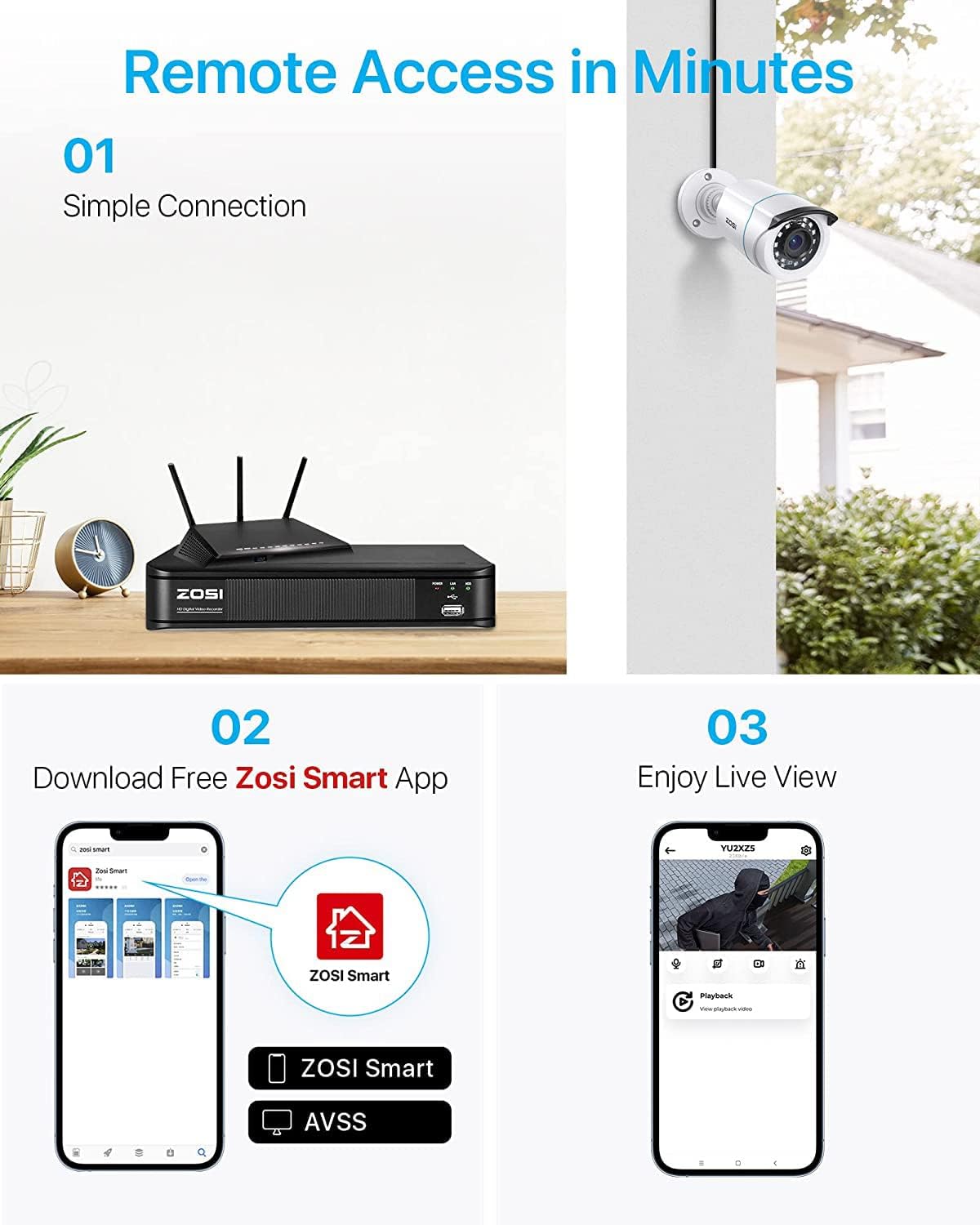 ZOSI 1080P H.265+ Home Security Camera System with AI Human Vehicle Detection, 5MP 3K Lite 8 Channel CCTV DVR Recorder with 2TB Hard Drive and 8 x 1080p Surveillance Bullet Camera Outdoor Indoor - Image 6