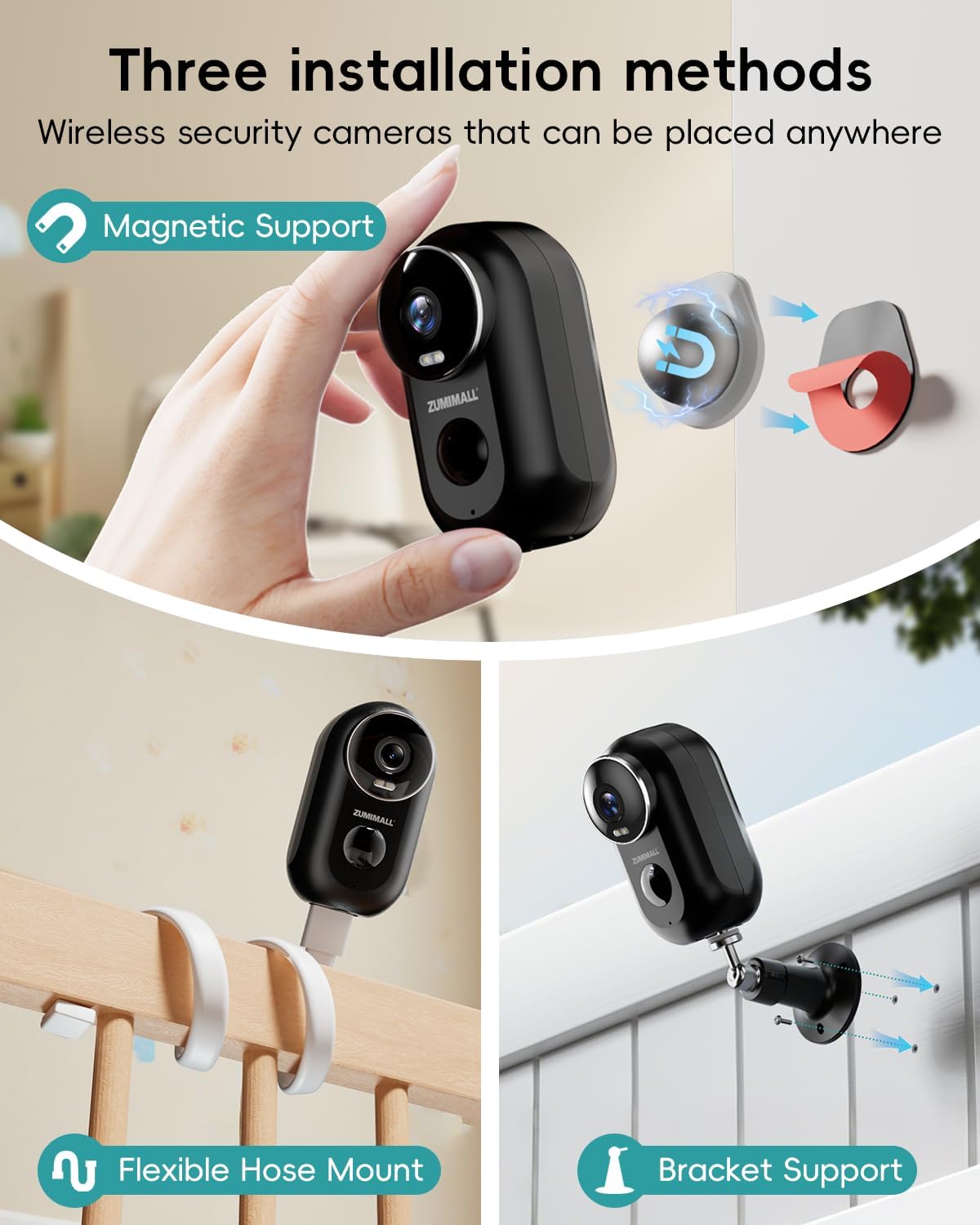 ZUMIMALL 2K Security Cameras Wireless Outdoor, Magnetic Mount, 130° View Outdoor Camera Wireless, 2.4G WiFi Battery Camera Indoor/AI Detection/3MP Color Night Vision/2-Way Talk/Cloud/Alexa/IP66 - Image 2