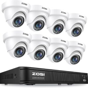 ZOSI 1080P H.265+ Home Security Camera System, AI Human Vehicle Detect, 5MP Lite 8 Channel Surveillance DVR, 8 x 1080p Weatherproof CCTV Dome Camera Outdoor, 80ft Night Vision, Remote Access (No HDD)