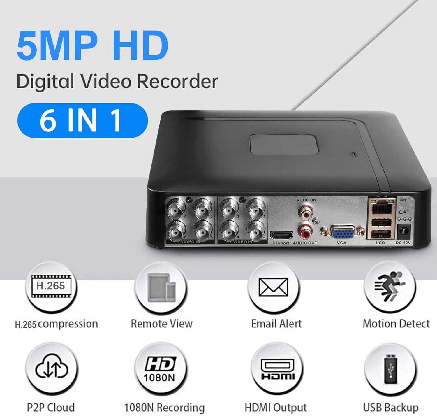 1080P 8CH Surveillance DVR Recorder H.265+ Standalone 6-in-1 CCTV Digital Video Recorder 8 Channel DVR for Security Camera Home Surveillance System, Mobile APP & PC Remote (No Hard Drive) - Image 4