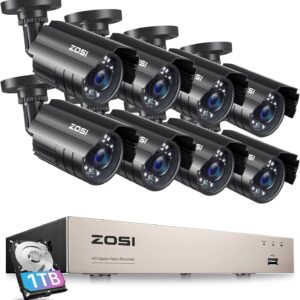 ZOSI 3K Lite 8CH Security Camera System with AI Human/Vehicle Detection,Night Vision,H.265+ 5MP 8Channel CCTV DVR with 1TB Hard Drive,8pcs 1920TVL 1080p Outdoor Indoor Cameras,for Home 24/7 Recording