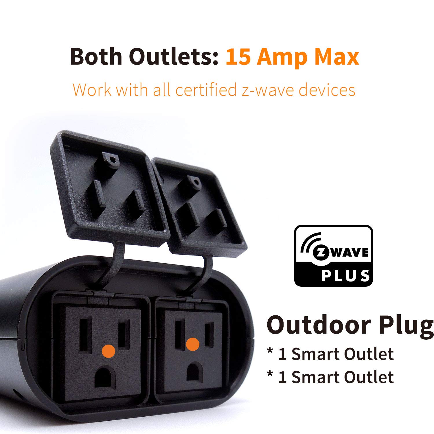Z-Wave Dual Smart Outlet, Outdoor Zwave Smart Plug, Waterproof Dual On/Off Socket, Z Wave Hub Required, Built-in Repeater, Compatible with SmartThings, Wink, Alexa, Google Assistant - Image 2