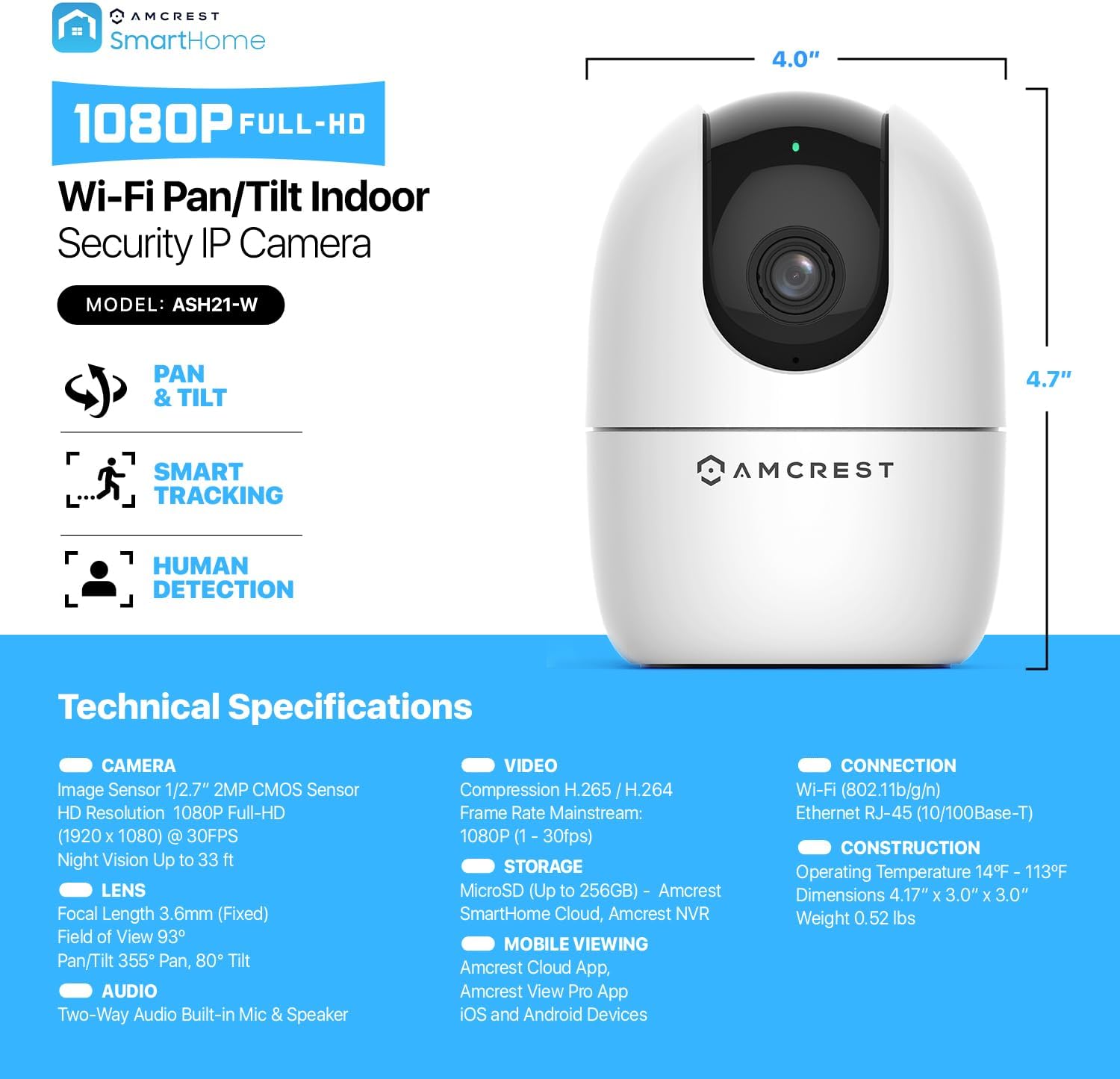 Amcrest 1080P WiFi Camera Indoor, Nanny Cam, Dog Camera, Sound & Baby Monitor, Human & Pet Detection, Motion-Tracking, Phone App, Pan/Tilt Wireless IP Camera, Night Vision, Smart Home ASH21-W - Image 9