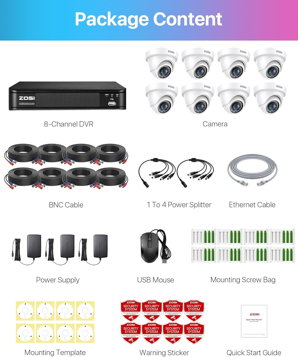 ZOSI 1080P H.265+ Home Security Camera System, AI Human Vehicle Detect, 5MP Lite 8 Channel Surveillance DVR, 8 x 1080p Weatherproof CCTV Dome Camera Outdoor, 80ft Night Vision, Remote Access (No HDD) - Image 9