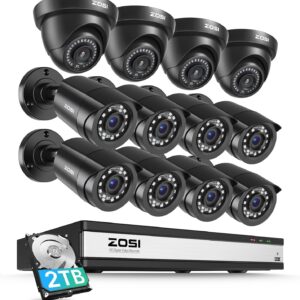 ZOSI 16CH 3K Lite Security Camera System with 2TB HDD,AI Human/Vehicle Detection,Night Vision,Remote Access,H.265+ 16 Channel 5MP Lite HD-TVI DVR with 12PCS 1080P Outdoor Indoor Surveillance Cameras