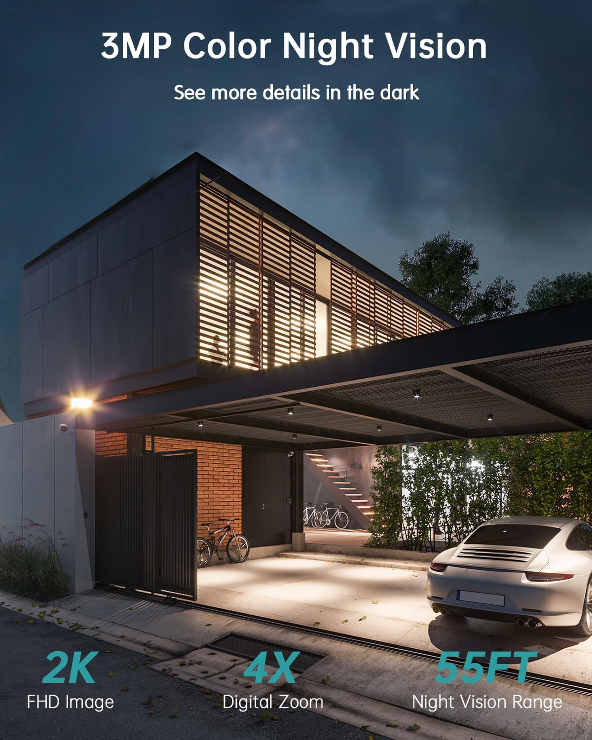 ZUMIMALL Security Cameras Wireless Outdoor, 360°View, 2K Battery Powered Cameras for Home Security, 3MP Color Night Vision, 2-Way Talk, IP66, AI Analysis, Cloud Storage, Alexa - Image 3