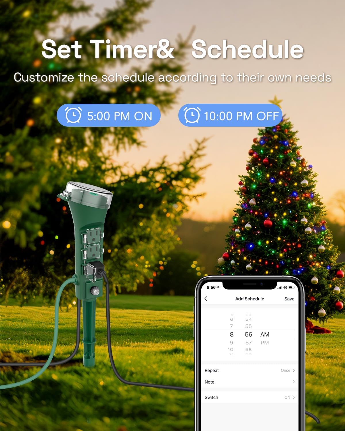 HBN Outdoor Smart Plug Waterproof WiFi Outdoor Outlet Timer with 6 Grounded Outlets, Remote & Voice Control Heavy Duty Yard Stake Plug Compatible with Alexa and Google Assistant No Hub Required - Image 4