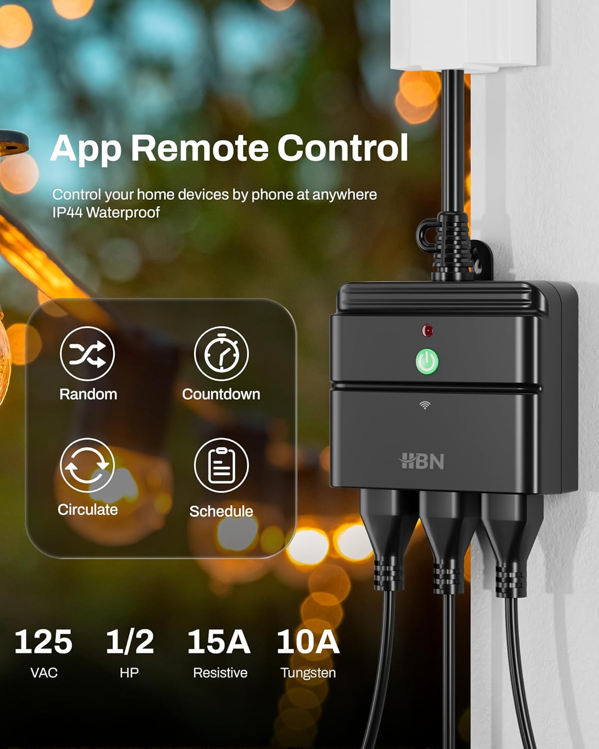 HBN Outdoor Smart Plug,Wi-Fi Heavy Duty Outlet with 3 Independent Outlets,Compatible with Alexa and Google Assistant,IP44 Waterproof,Voice & APP Control Outlet,No Hub Required,ETL Listed - Image 6