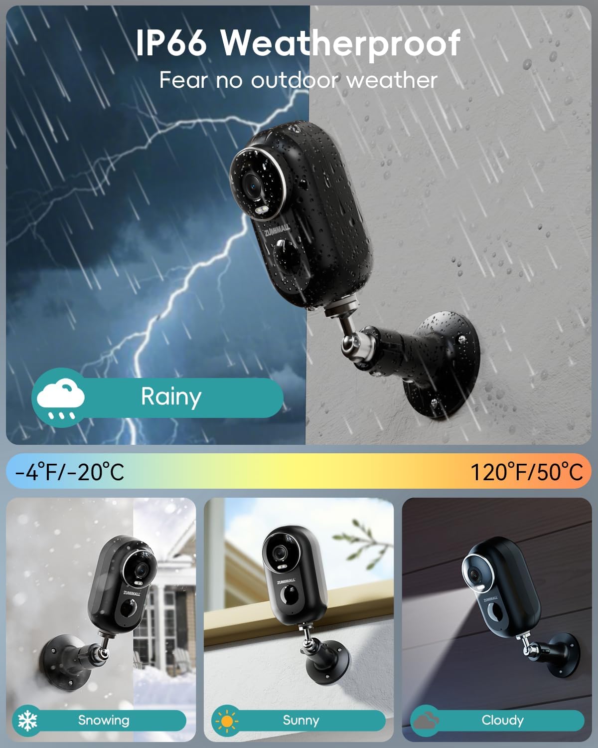 ZUMIMALL 2K Security Cameras Wireless Outdoor, Magnetic Mount, 130° View Outdoor Camera Wireless, 2.4G WiFi Battery Camera Indoor/AI Detection/3MP Color Night Vision/2-Way Talk/Cloud/Alexa/IP66 - Image 4