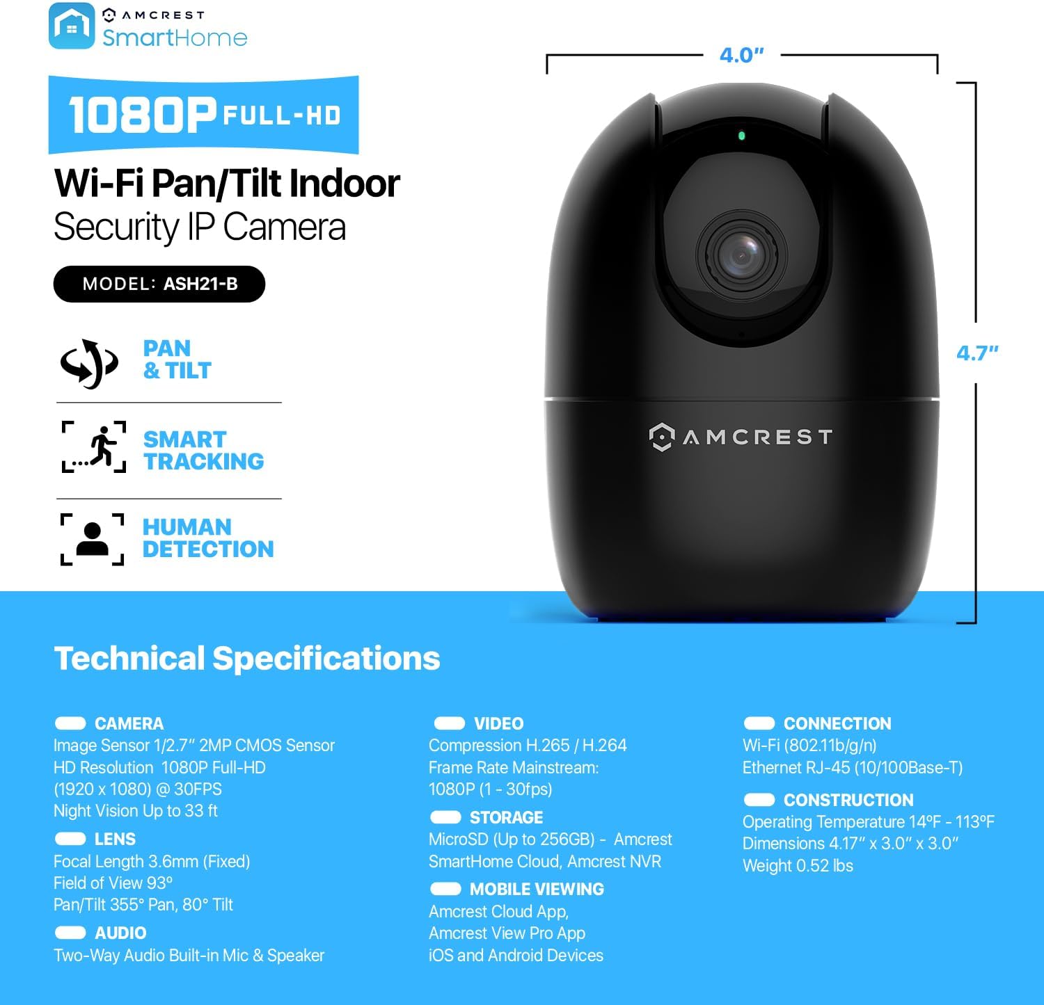 Amcrest 1080P WiFi Camera Indoor, Nanny Cam, Dog Camera, Sound & Baby Monitor, Human & Pet Detection, Motion-Tracking, 2.4Ghz Only, Pan/Tilt Wireless IP Camera, Night Vision, Smart Home ASH21-B - Image 9