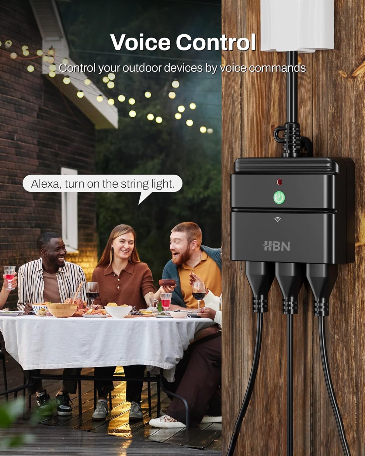 HBN Outdoor Smart Plug,Wi-Fi Heavy Duty Outlet with 3 Independent Outlets,Compatible with Alexa and Google Assistant,IP44 Waterproof,Voice & APP Control Outlet,No Hub Required,ETL Listed - Image 4